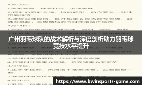 广州羽毛球队的战术解析与深度剖析助力羽毛球竞技水平提升